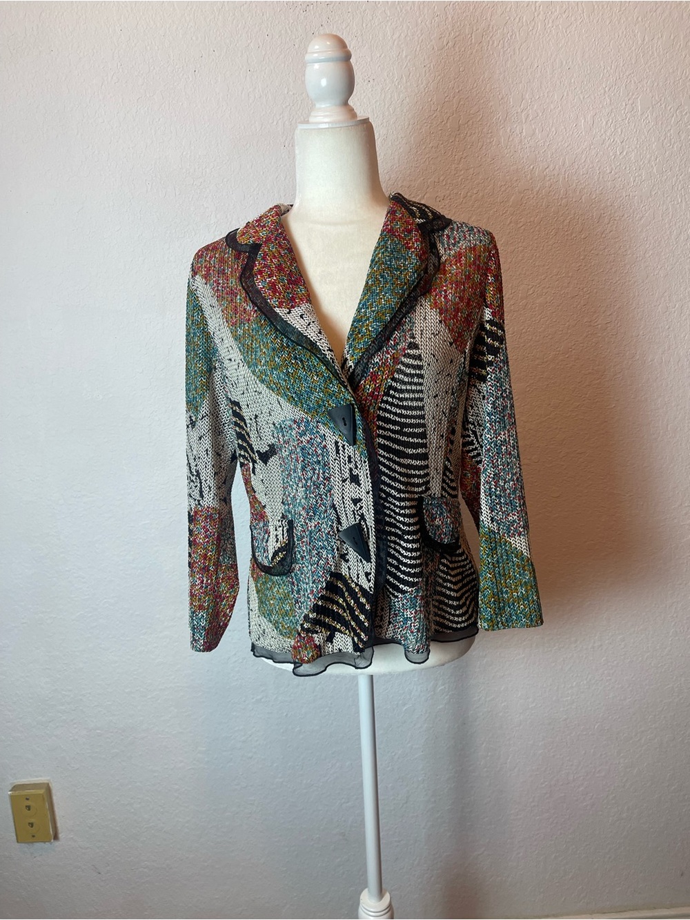IC by Connie K "Art to Weave" lightweight patterned knit blazer size M